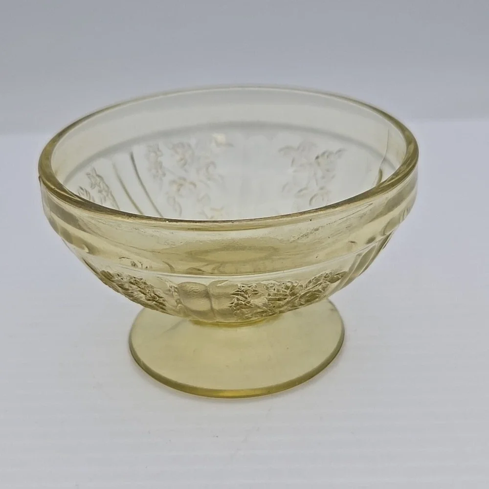 Sharon Cabbage Rose Amber Depression Glass Sherbert Dessert Dish Bowl